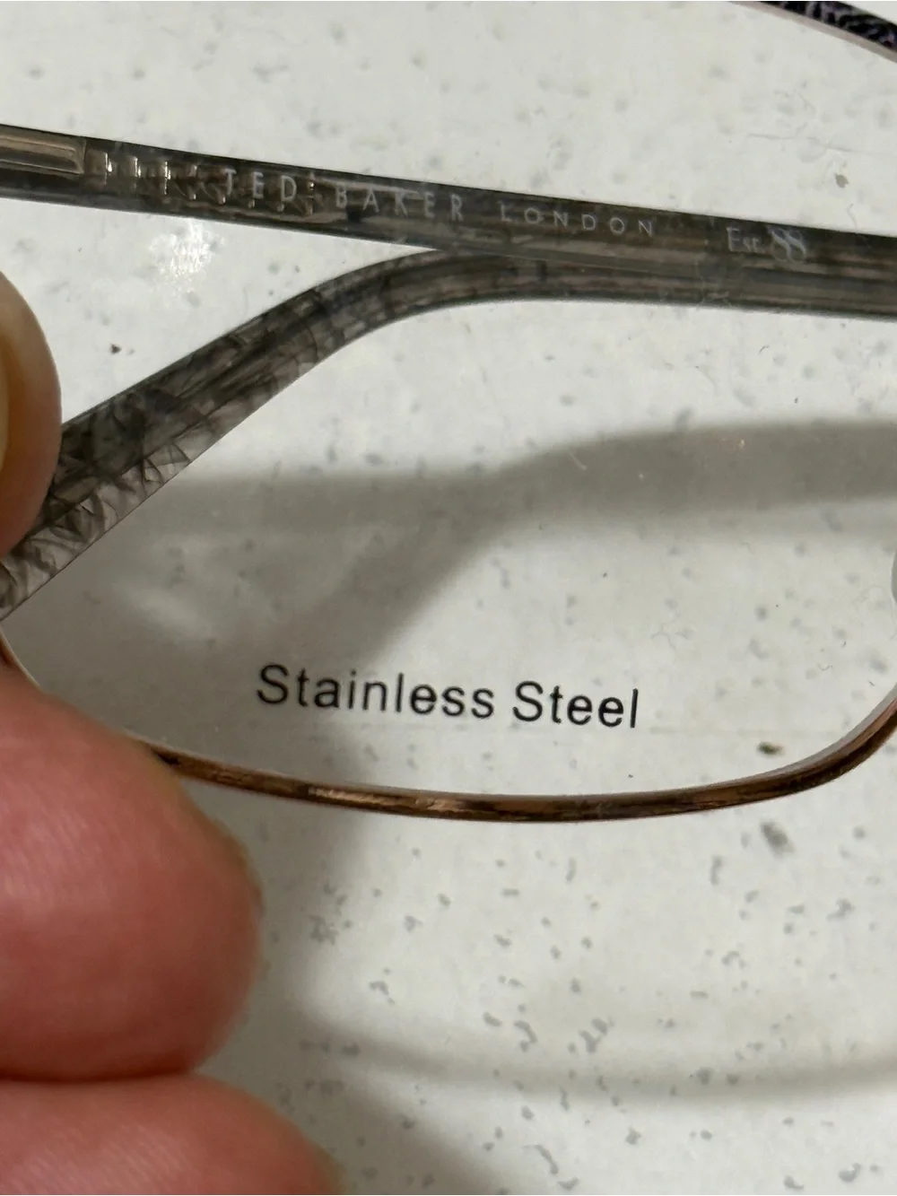 Ted Baker London purple clear lance glasses with green case